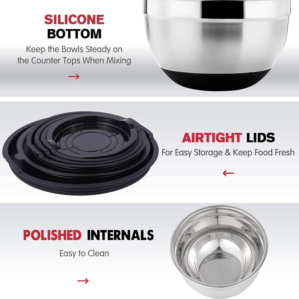 20PCS Stainless Steel Mixing Bowls with Airtight Lids Set