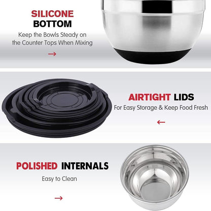 20PCS Stainless Steel Mixing Bowls with Airtight Lids Set