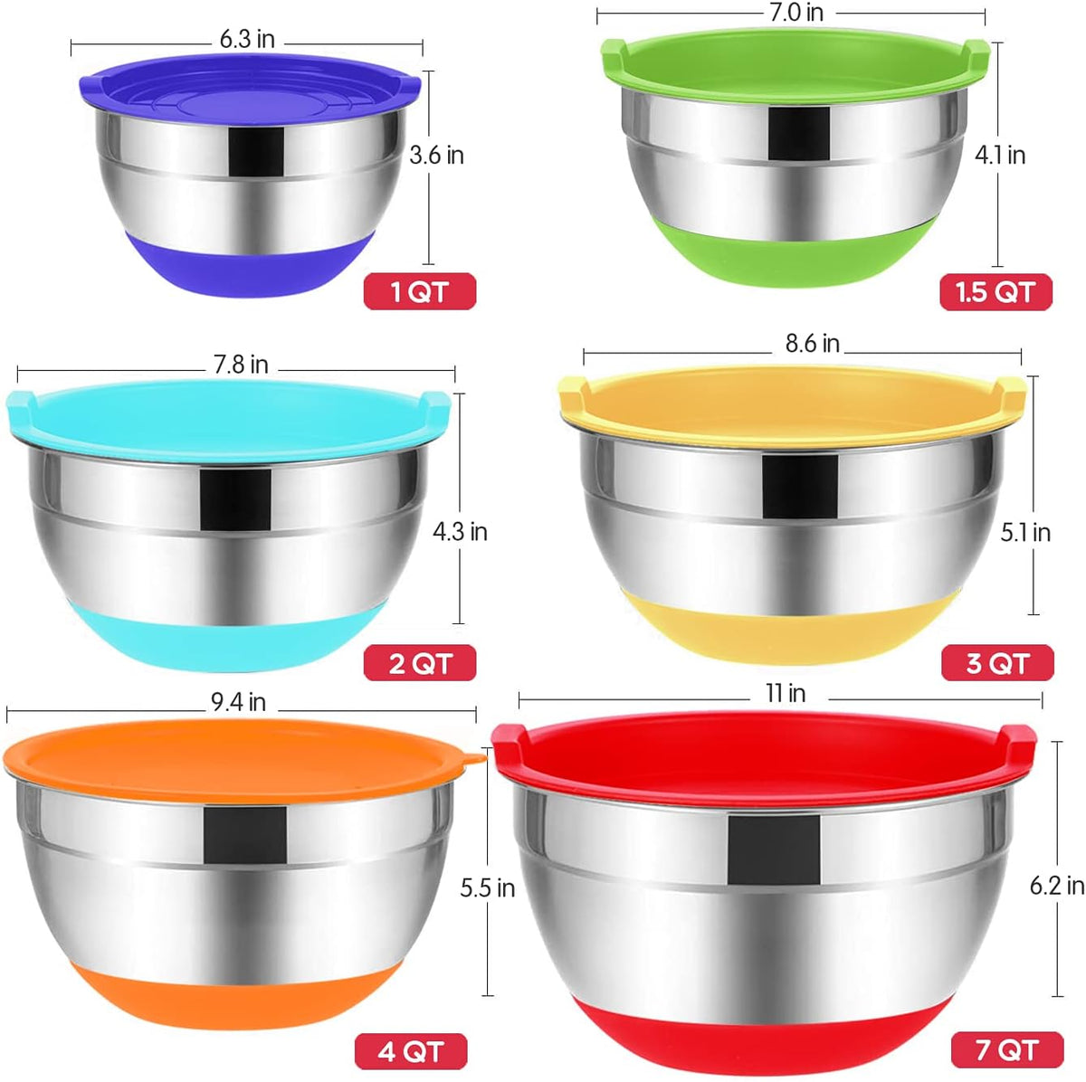 20PCS Stainless Steel Mixing Bowls with Airtight Lids Set
