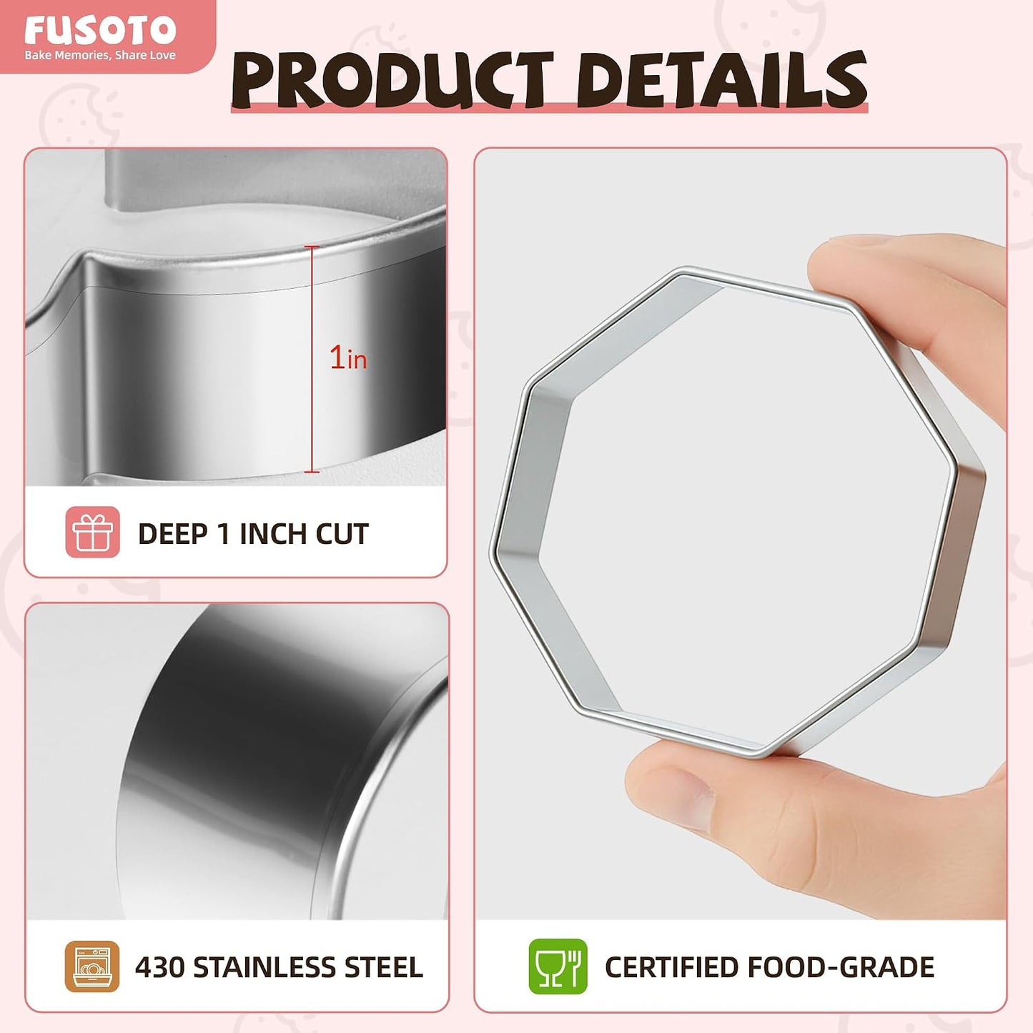 6PCS Square Cookie Cutters Set, Stainless Steel Kitchen Baking Supplies, for Biscuit, Homemade Cookies, Cake Decorating, Geometric Cookie Cutter, (1.5", 2", 2.5", 3", 3.5", 4"), Square