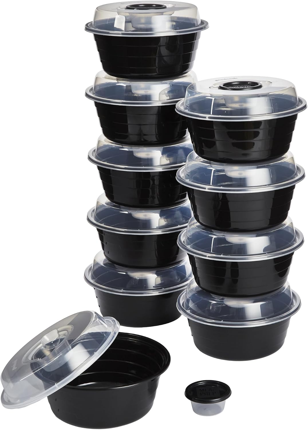 4-Cup Meal Prep Bowls Set with Lids and Dressing Cup, Microwavable Food Storage Containers for Meal Prepping, Set of 10, Black
