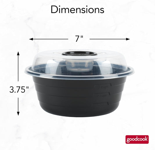 4-Cup Meal Prep Bowls Set with Lids and Dressing Cup, Microwavable Food Storage Containers for Meal Prepping, Set of 10, Black
