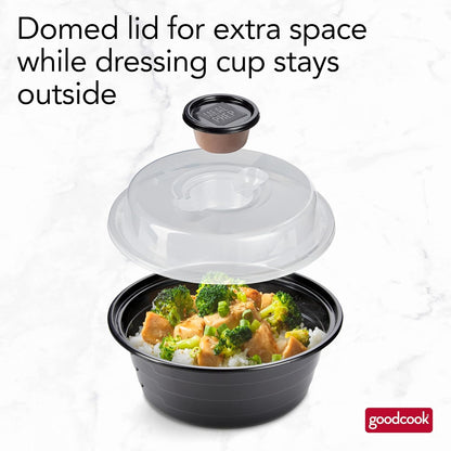 4-Cup Meal Prep Bowls Set with Lids and Dressing Cup, Microwavable Food Storage Containers for Meal Prepping, Set of 10, Black