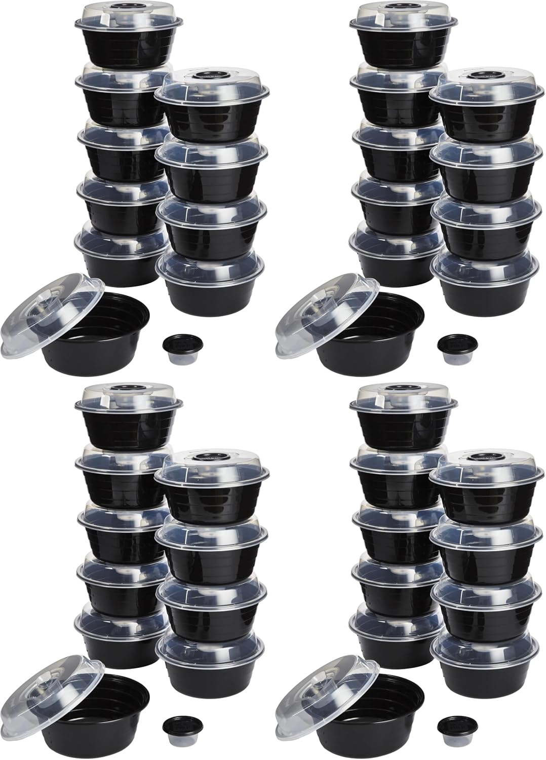 4-Cup Meal Prep Bowls Set with Lids and Dressing Cup, Microwavable Food Storage Containers for Meal Prepping, Set of 10, Black