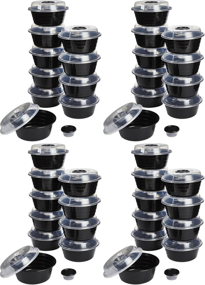 4-Cup Meal Prep Bowls Set with Lids and Dressing Cup, Microwavable Food Storage Containers for Meal Prepping, Set of 10, Black