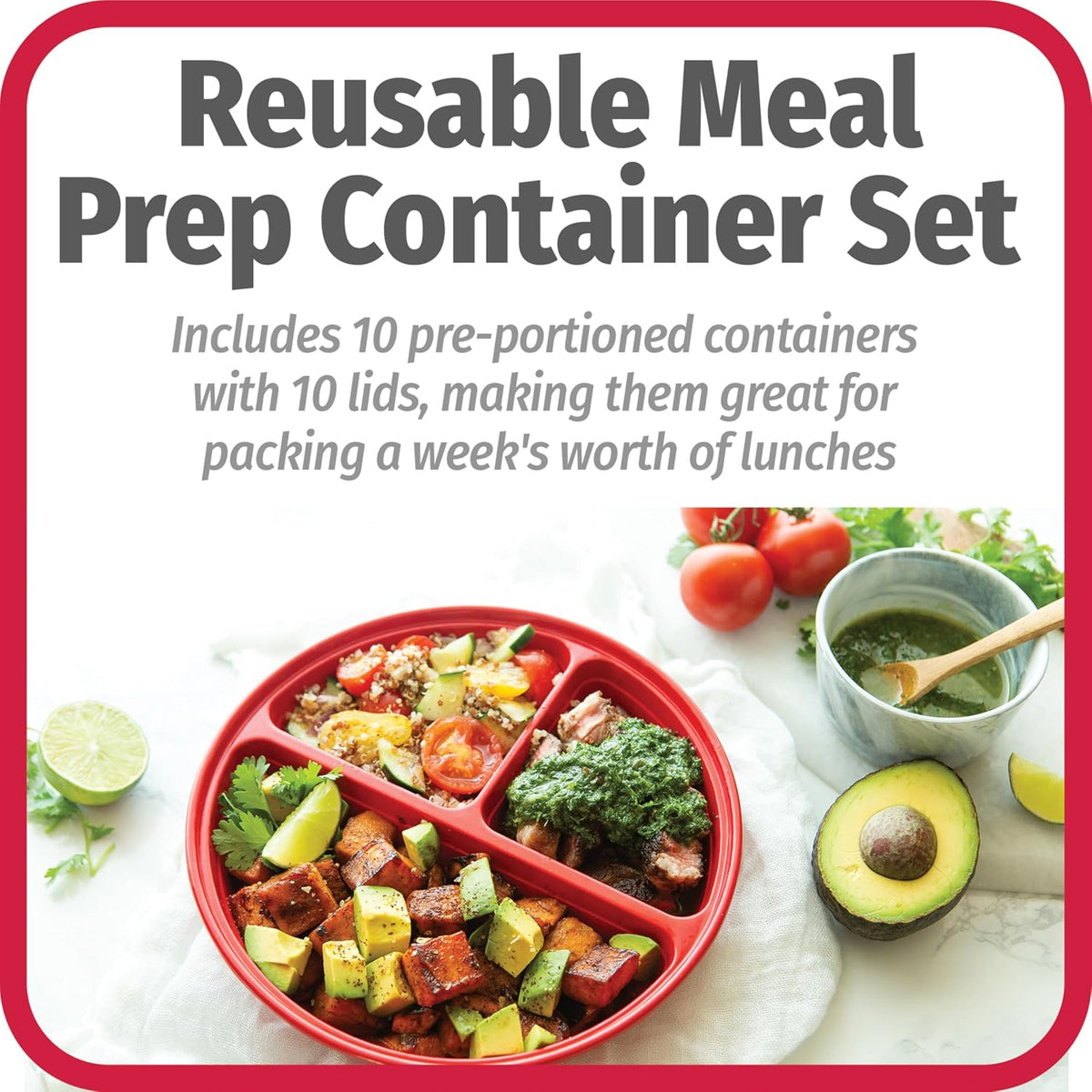 4-Cup Meal Prep Bowls Set with Lids and Dressing Cup, Microwavable Food Storage Containers for Meal Prepping, Set of 10, Black