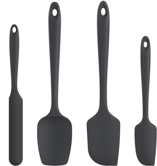 Silicone Spatula Set with 600 Degrees Fahrenheit Heat Resistant (Black) | Food Grade Hot-Proof Seamless Rubber Scraper, Kitchen Flexible Silicon Cooking Utensil Set, Diswasher Safe Baking Supplies