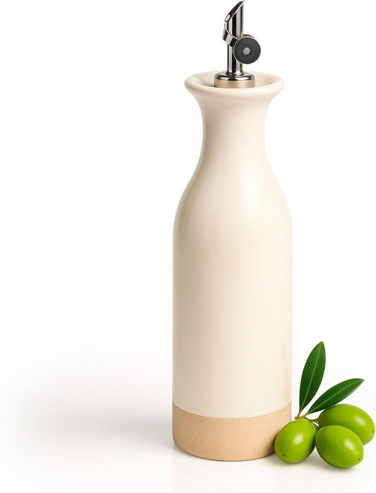 TOMO Ceramic Olive Oil Dispenser Bottle 22oz, Wide Mouth Easy Fill Design, Spill-Free Spout, Large Capacity