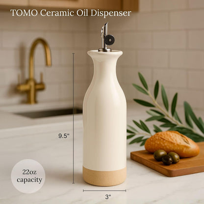 TOMO Ceramic Olive Oil Dispenser Bottle 22oz, Wide Mouth Easy Fill Design, Spill-Free Spout, Large Capacity