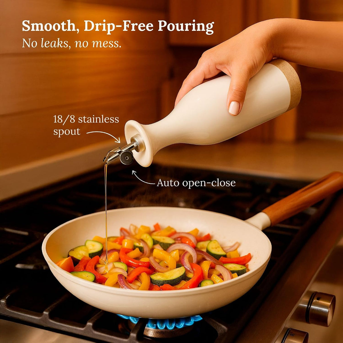 TOMO Ceramic Olive Oil Dispenser Bottle 22oz, Wide Mouth Easy Fill Design, Spill-Free Spout, Large Capacity