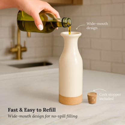 TOMO Ceramic Olive Oil Dispenser Bottle 22oz, Wide Mouth Easy Fill Design, Spill-Free Spout, Large Capacity