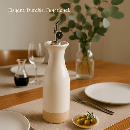 TOMO Ceramic Olive Oil Dispenser Bottle 22oz, Wide Mouth Easy Fill Design, Spill-Free Spout, Large Capacity