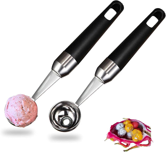 Melon Ballers Scoop Set,Canteloupe Ice Cream Candy Watermelon Kiwi Stainless Steel Baller Spoon,DIY Fruit Platter Ball Tool Scooper,Different Sizes 1.18/0.98-Inch (2 Pcs）
