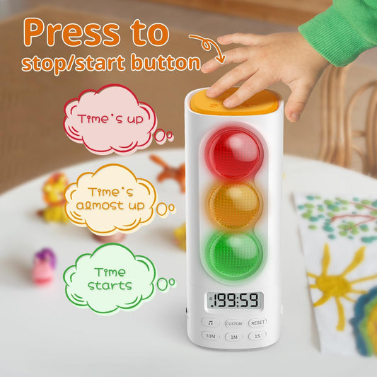Traffic Light Timer, Custom Countdown, ADHD Tool, Volume & 4 Rings | visual meeting Classroom Desk Kitchen Type C Included Back to School