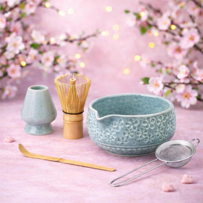 Whisk Set- Matcha Set includes Matcha Bowl, Sifter, Holder and Scoop- The Perfect Bamboo Whisk for Matcha Tea (Pink)