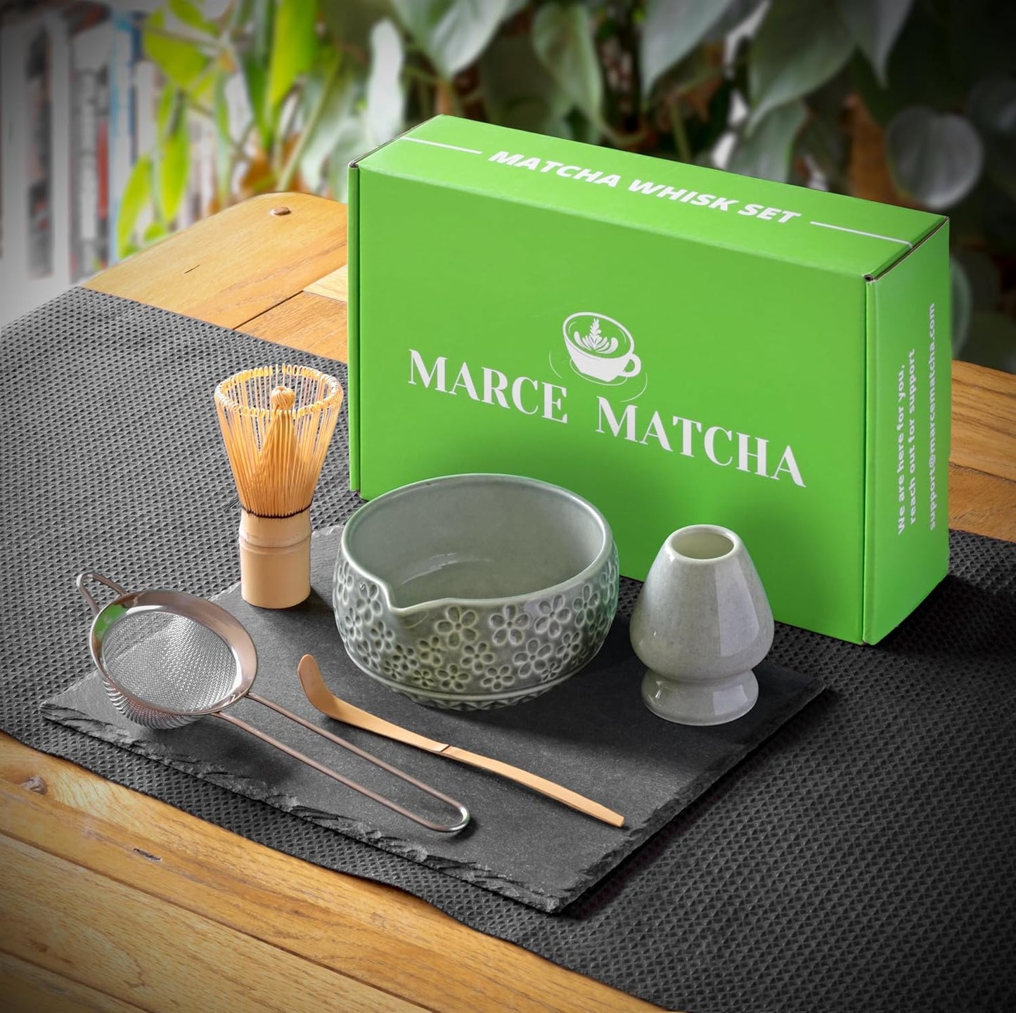 Whisk Set- Matcha Set includes Matcha Bowl, Sifter, Holder and Scoop- The Perfect Bamboo Whisk for Matcha Tea (Pink)