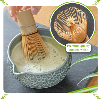 Whisk Set- Matcha Set includes Matcha Bowl, Sifter, Holder and Scoop- The Perfect Bamboo Whisk for Matcha Tea (Pink)