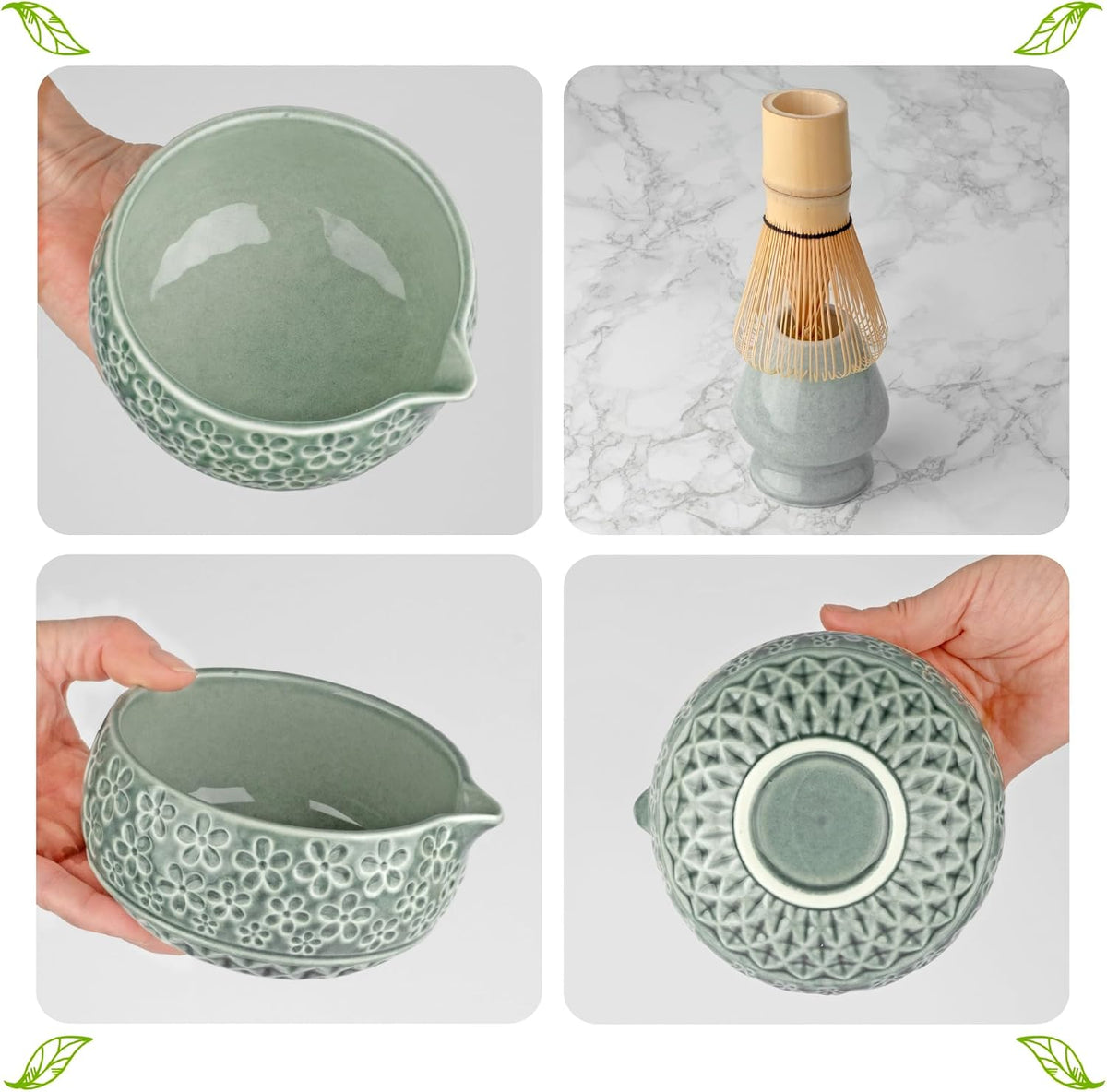 Whisk Set- Matcha Set includes Matcha Bowl, Sifter, Holder and Scoop- The Perfect Bamboo Whisk for Matcha Tea (Pink)