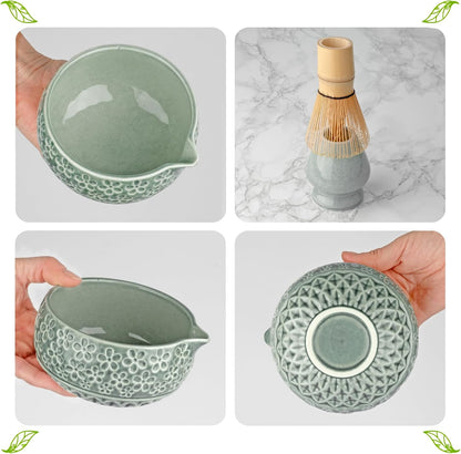 Whisk Set- Matcha Set includes Matcha Bowl, Sifter, Holder and Scoop- The Perfect Bamboo Whisk for Matcha Tea (Pink)