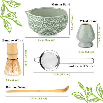 Whisk Set- Matcha Set includes Matcha Bowl, Sifter, Holder and Scoop- The Perfect Bamboo Whisk for Matcha Tea (Pink)