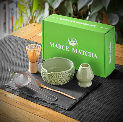 Whisk Set- Matcha Set includes Matcha Bowl, Sifter, Holder and Scoop- The Perfect Bamboo Whisk for Matcha Tea (Pink)