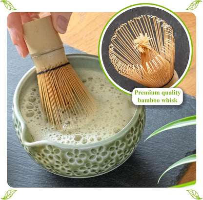 Whisk Set- Matcha Set includes Matcha Bowl, Sifter, Holder and Scoop- The Perfect Bamboo Whisk for Matcha Tea (Pink)
