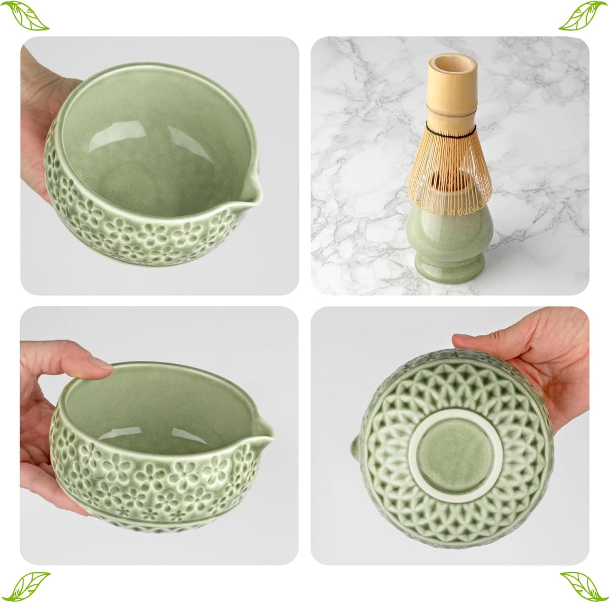 Whisk Set- Matcha Set includes Matcha Bowl, Sifter, Holder and Scoop- The Perfect Bamboo Whisk for Matcha Tea (Pink)