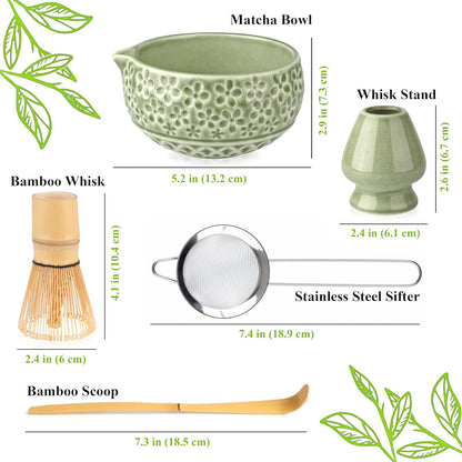 Whisk Set- Matcha Set includes Matcha Bowl, Sifter, Holder and Scoop- The Perfect Bamboo Whisk for Matcha Tea (Pink)