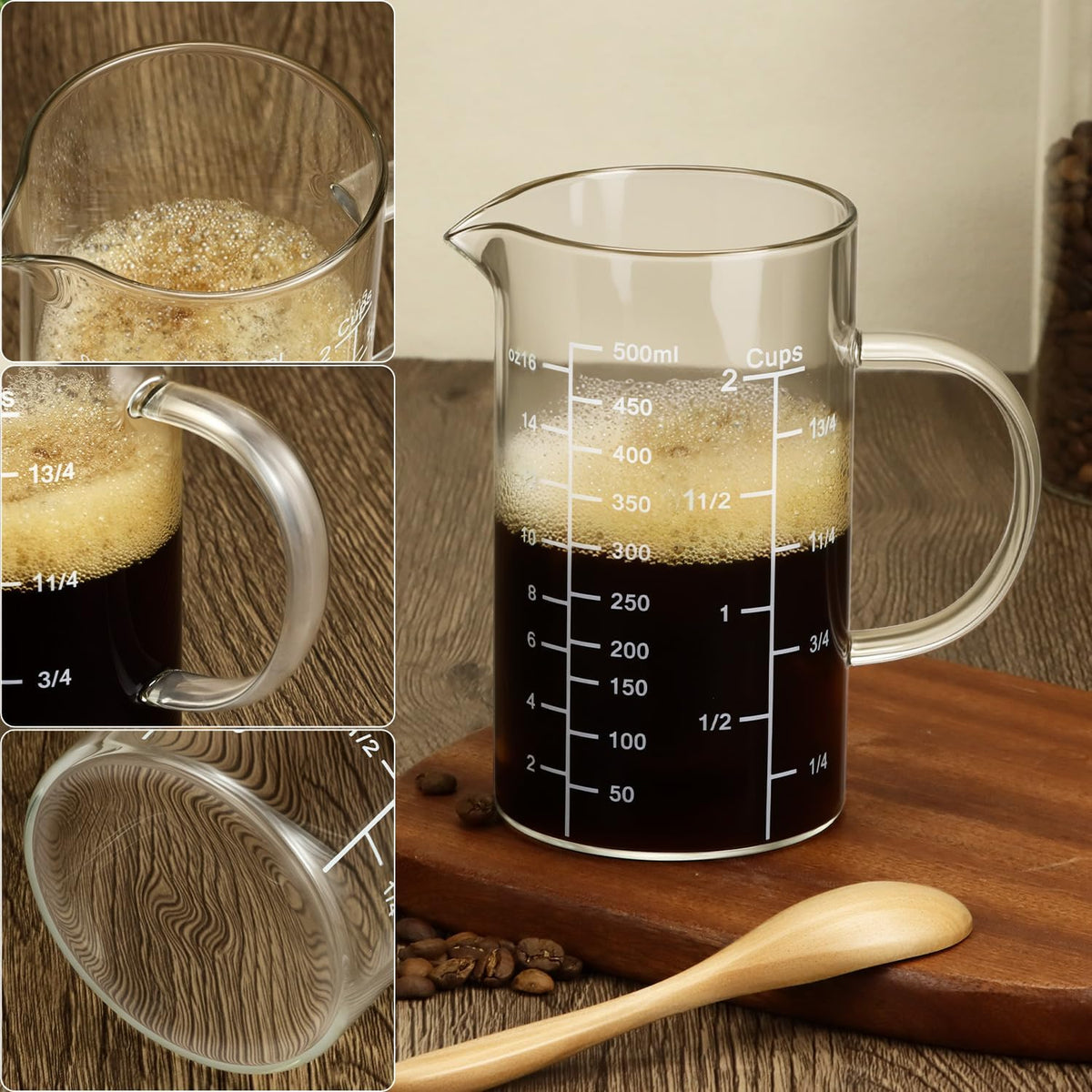 500ML 2 Cup Glass Measuring Cup (Ml/Oz/Cup), High Borosilicate Glass Cup for Precision Cooking Baking