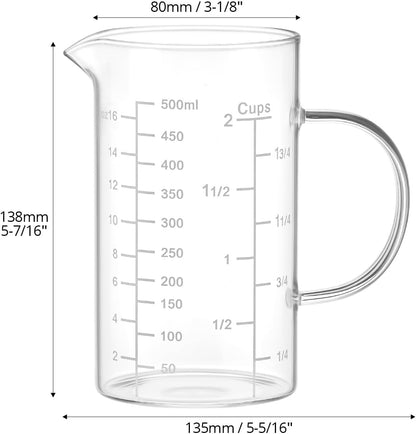 500ML 2 Cup Glass Measuring Cup (Ml/Oz/Cup), High Borosilicate Glass Cup for Precision Cooking Baking