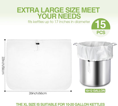 10 Pack Brew Bags Reusable Extra Large 26 x 22'' Fine Mesh Strainer Cold Brew Filters Drawstring Cheese Cloth Straining Bags Wine Making Supplies for Fruit Cider Beer