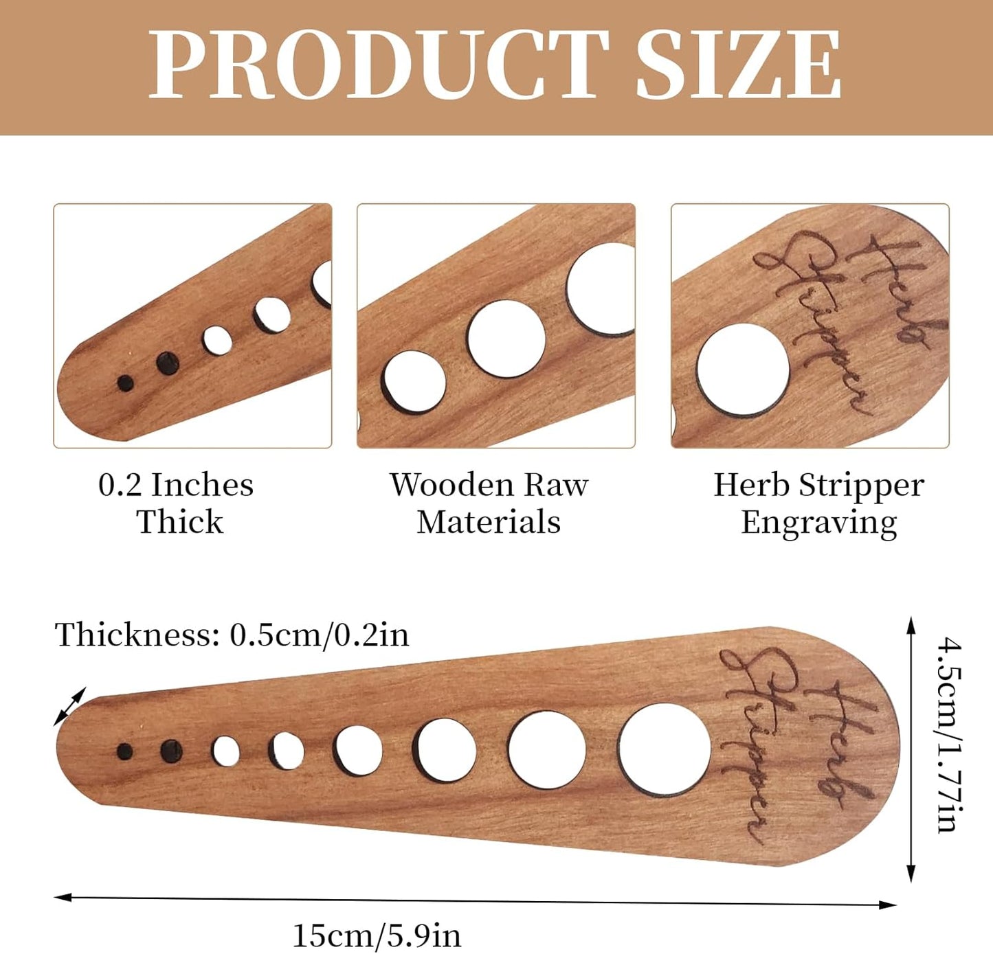 Pottery Herb Stripper Ceramic Herb Stripper Herb Stripping Tool Vegetable Leaf Remover 8 Different Apertures Suitable for Herbs Chef Gifts Cooking Housewives (Wooden) (Caramel)