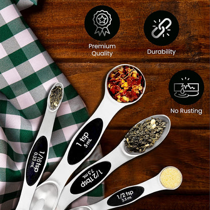 Stainless Steel Magnetic Measuring Spoons Set – 9 Pieces Dual-Sided Stackable Magnetic Teaspoons and Tablespoons for Dry & Liquid Ingredients – Kitchen Gadgets for Baking & Cooking – Black