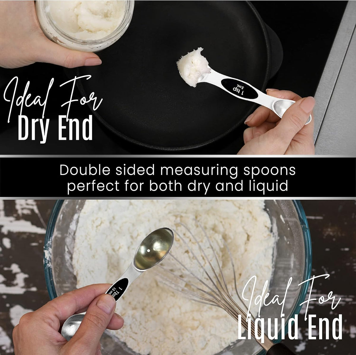 Stainless Steel Magnetic Measuring Spoons Set – 9 Pieces Dual-Sided Stackable Magnetic Teaspoons and Tablespoons for Dry & Liquid Ingredients – Kitchen Gadgets for Baking & Cooking – Black