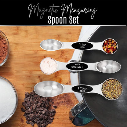 Stainless Steel Magnetic Measuring Spoons Set – 9 Pieces Dual-Sided Stackable Magnetic Teaspoons and Tablespoons for Dry & Liquid Ingredients – Kitchen Gadgets for Baking & Cooking – Black