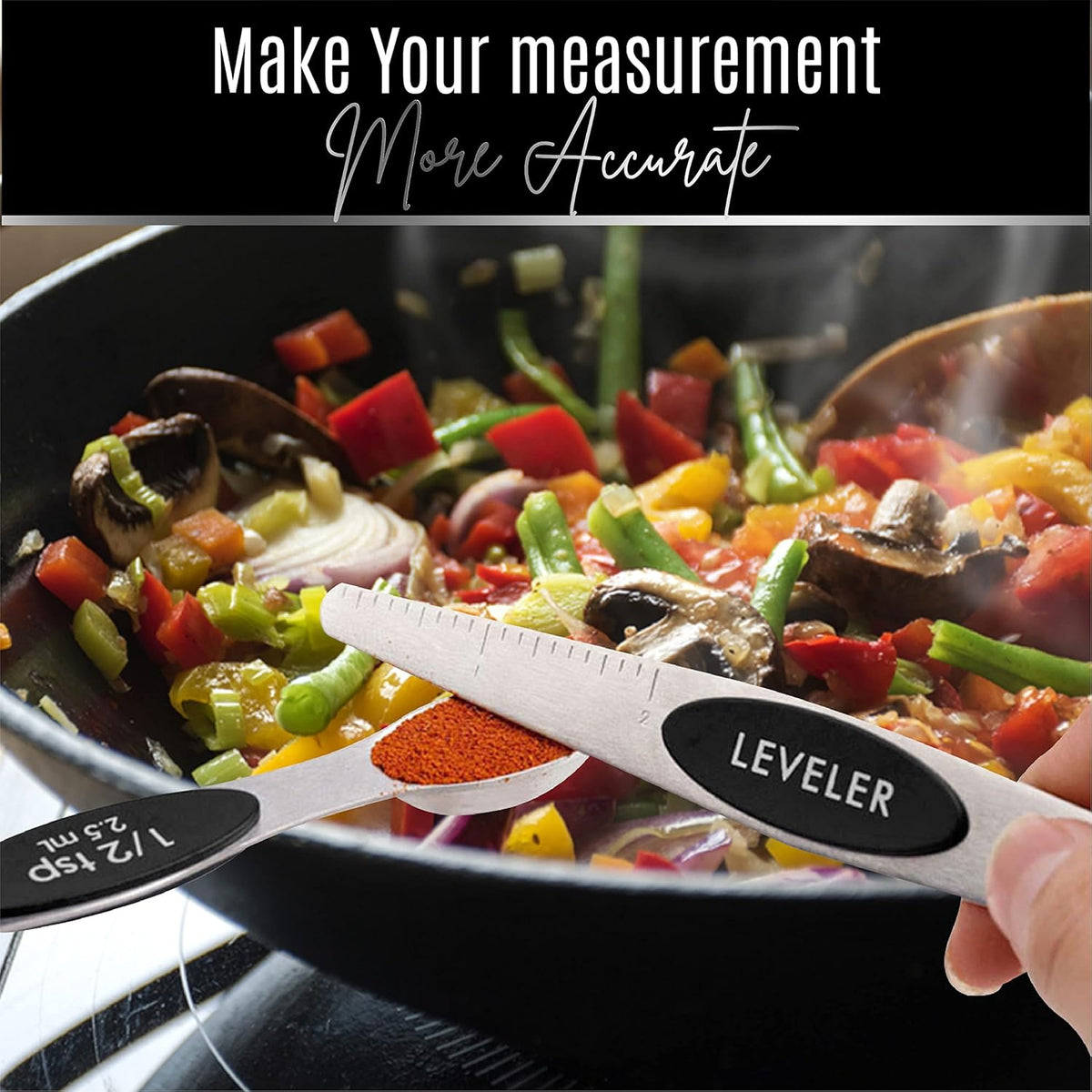 Stainless Steel Magnetic Measuring Spoons Set – 9 Pieces Dual-Sided Stackable Magnetic Teaspoons and Tablespoons for Dry & Liquid Ingredients – Kitchen Gadgets for Baking & Cooking – Black