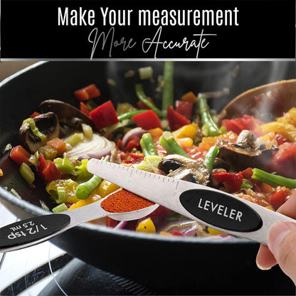 Stainless Steel Magnetic Measuring Spoons Set – 9 Pieces Dual-Sided Stackable Magnetic Teaspoons and Tablespoons for Dry & Liquid Ingredients – Kitchen Gadgets for Baking & Cooking – Black