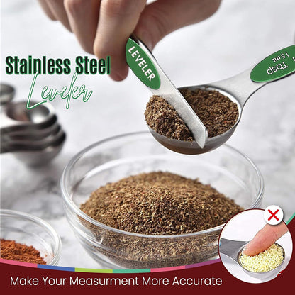 Stainless Steel Magnetic Measuring Spoons Set – 9 Pieces Dual-Sided Stackable Magnetic Teaspoons and Tablespoons for Dry & Liquid Ingredients – Kitchen Gadgets for Baking & Cooking – Black