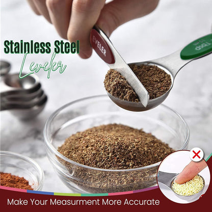 Stainless Steel Magnetic Measuring Spoons Set – 9 Pieces Dual-Sided Stackable Magnetic Teaspoons and Tablespoons for Dry & Liquid Ingredients – Kitchen Gadgets for Baking & Cooking – Black