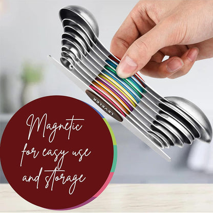 Stainless Steel Magnetic Measuring Spoons Set – 9 Pieces Dual-Sided Stackable Magnetic Teaspoons and Tablespoons for Dry & Liquid Ingredients – Kitchen Gadgets for Baking & Cooking – Black