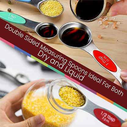 Stainless Steel Magnetic Measuring Spoons Set – 9 Pieces Dual-Sided Stackable Magnetic Teaspoons and Tablespoons for Dry & Liquid Ingredients – Kitchen Gadgets for Baking & Cooking – Black