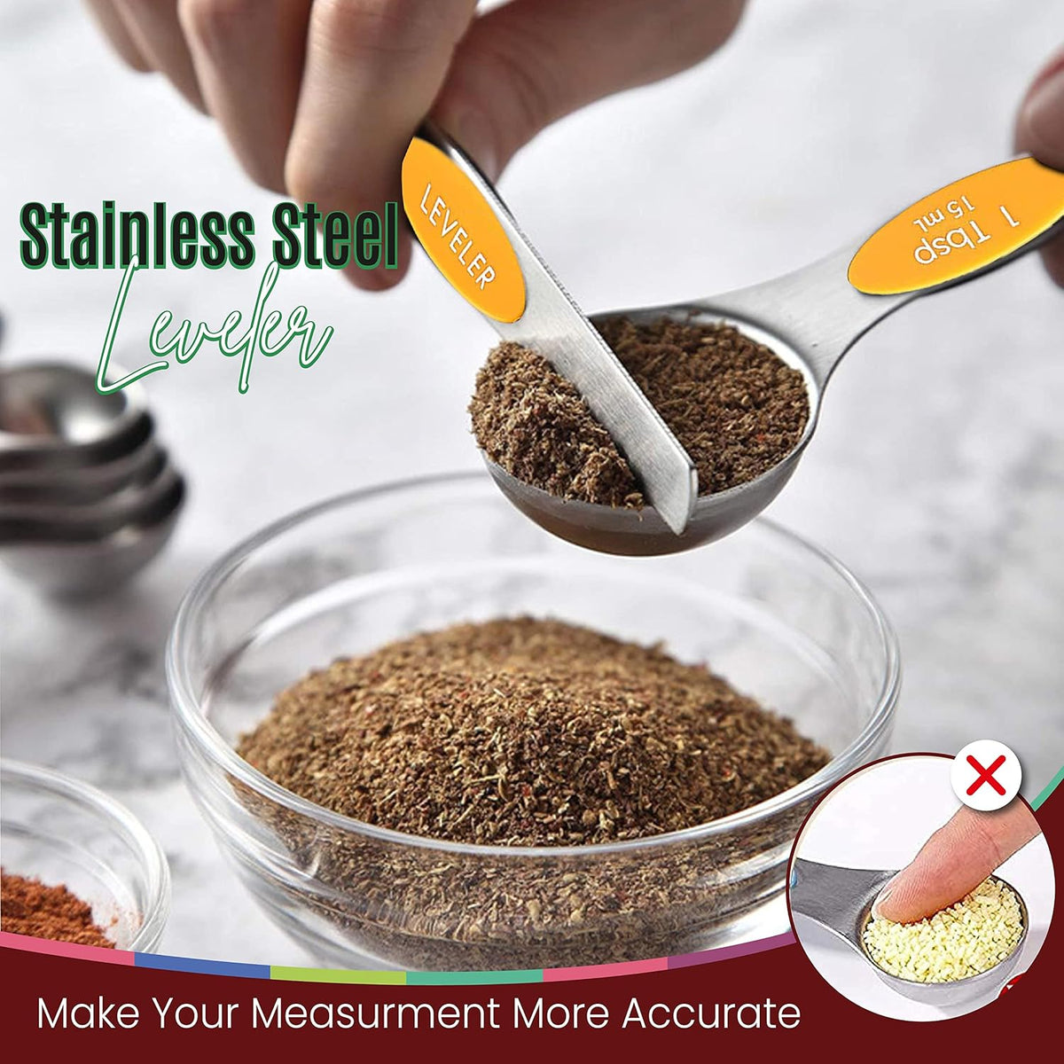 Stainless Steel Magnetic Measuring Spoons Set – 9 Pieces Dual-Sided Stackable Magnetic Teaspoons and Tablespoons for Dry & Liquid Ingredients – Kitchen Gadgets for Baking & Cooking – Black