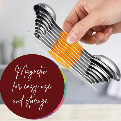Stainless Steel Magnetic Measuring Spoons Set – 9 Pieces Dual-Sided Stackable Magnetic Teaspoons and Tablespoons for Dry & Liquid Ingredients – Kitchen Gadgets for Baking & Cooking – Black