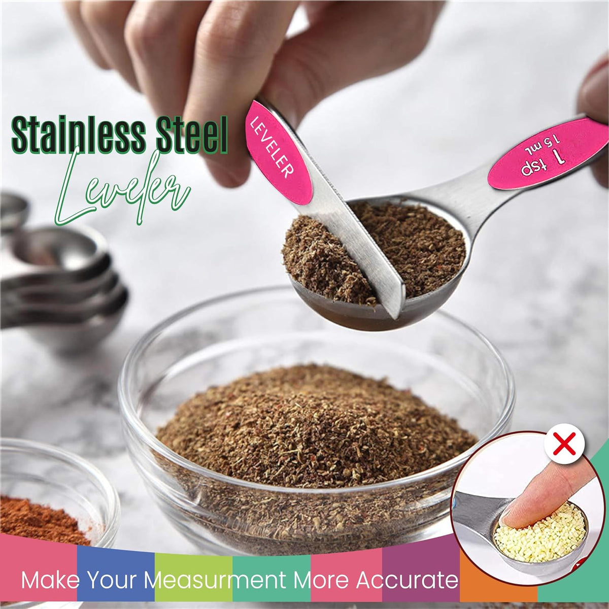 Stainless Steel Magnetic Measuring Spoons Set – 9 Pieces Dual-Sided Stackable Magnetic Teaspoons and Tablespoons for Dry & Liquid Ingredients – Kitchen Gadgets for Baking & Cooking – Black