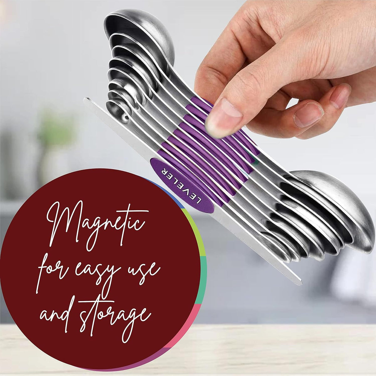 Stainless Steel Magnetic Measuring Spoons Set – 9 Pieces Dual-Sided Stackable Magnetic Teaspoons and Tablespoons for Dry & Liquid Ingredients – Kitchen Gadgets for Baking & Cooking – Black