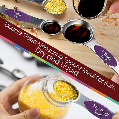 Stainless Steel Magnetic Measuring Spoons Set – 9 Pieces Dual-Sided Stackable Magnetic Teaspoons and Tablespoons for Dry & Liquid Ingredients – Kitchen Gadgets for Baking & Cooking – Black
