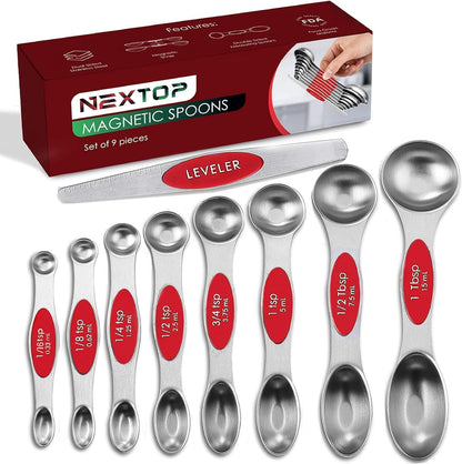 Stainless Steel Magnetic Measuring Spoons Set – 9 Pieces Dual-Sided Stackable Magnetic Teaspoons and Tablespoons for Dry & Liquid Ingredients – Kitchen Gadgets for Baking & Cooking – Black