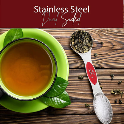Stainless Steel Magnetic Measuring Spoons Set – 9 Pieces Dual-Sided Stackable Magnetic Teaspoons and Tablespoons for Dry & Liquid Ingredients – Kitchen Gadgets for Baking & Cooking – Black