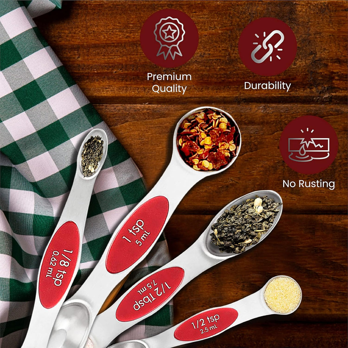 Stainless Steel Magnetic Measuring Spoons Set – 9 Pieces Dual-Sided Stackable Magnetic Teaspoons and Tablespoons for Dry & Liquid Ingredients – Kitchen Gadgets for Baking & Cooking – Black
