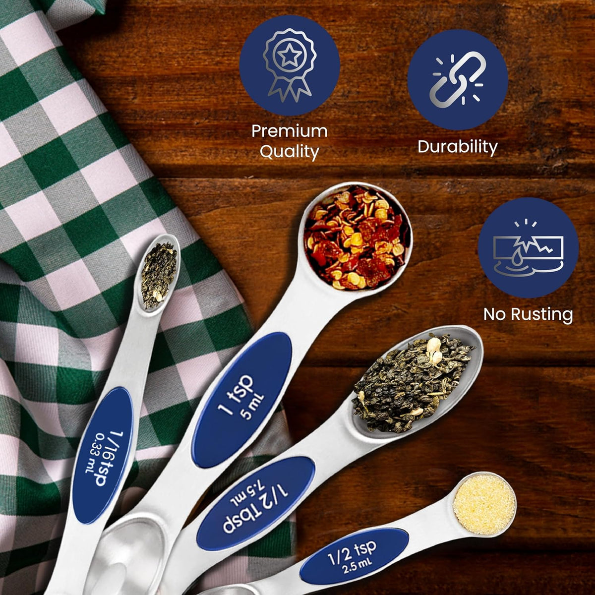 Stainless Steel Magnetic Measuring Spoons Set – 9 Pieces Dual-Sided Stackable Magnetic Teaspoons and Tablespoons for Dry & Liquid Ingredients – Kitchen Gadgets for Baking & Cooking – Black